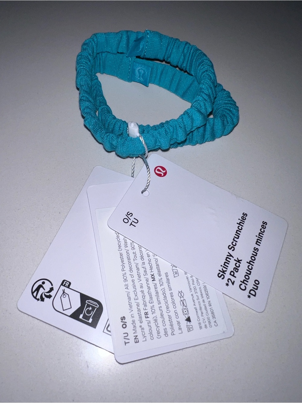 lululemon athletica Skinny Scrunchies *2-Pack in Blue Tropic (BTPC) teal color